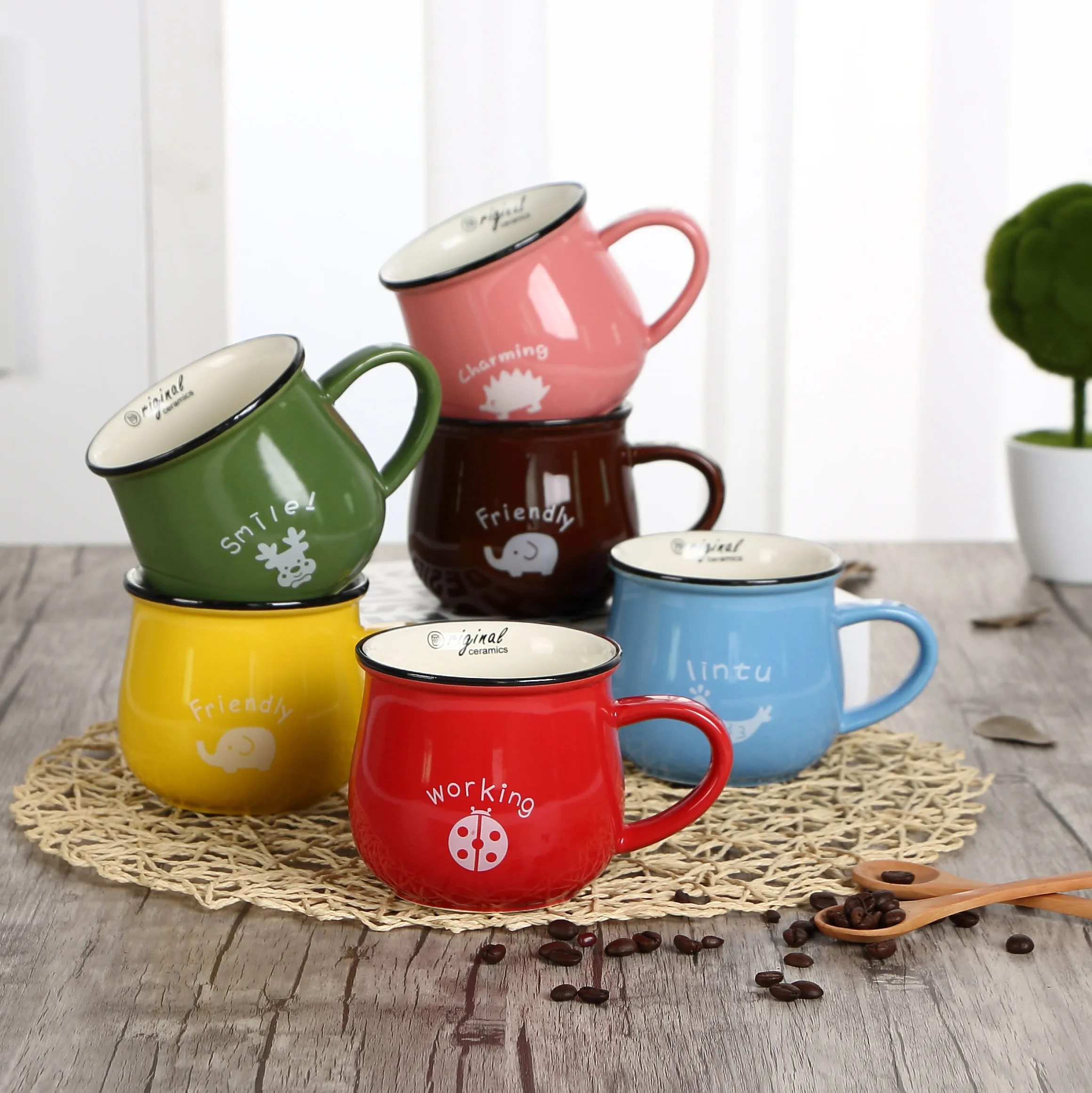 

Милые кружки с большим объемом в японском стиле, креативные простые кружки для завтрака, молока и кофе с мультяшным принтом для взрослых