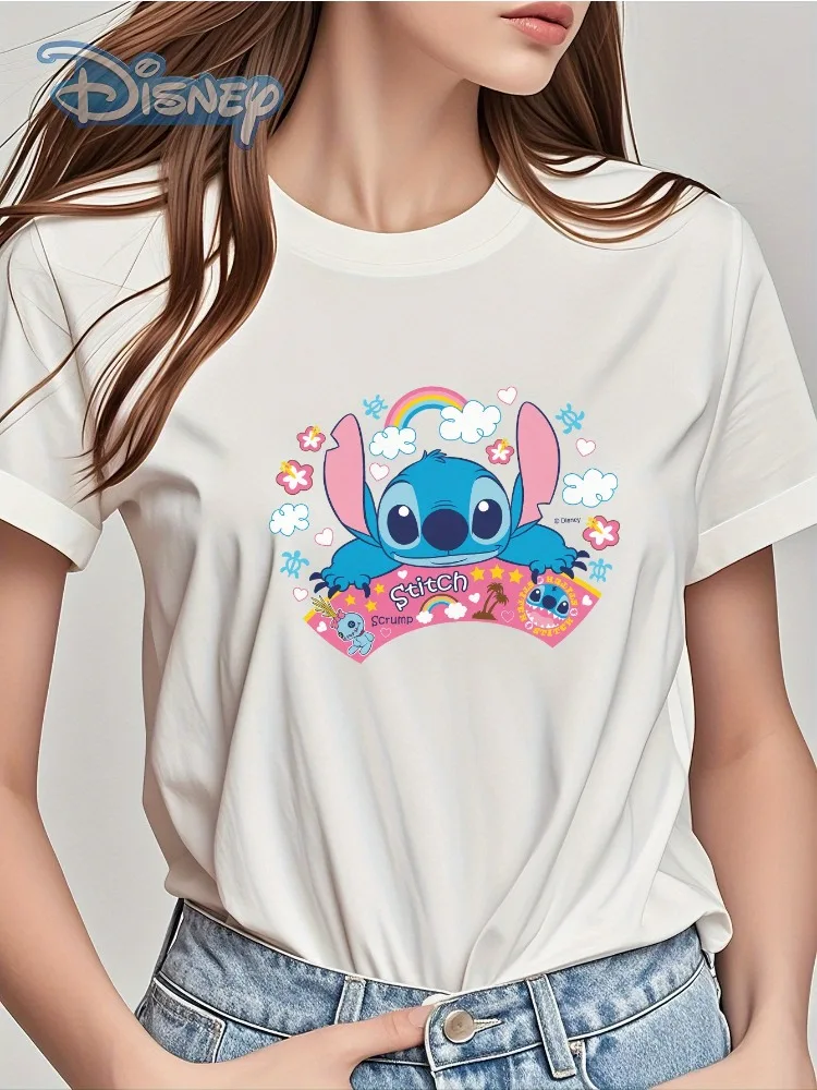 ديزني غرزة زوجين قمصان عصرية عارضة طاقم الرقبة قصيرة الأكمام تي شيرت عارضة في الهواء الطلق كل يوم قصيرة الأكمام قمم القطن #2