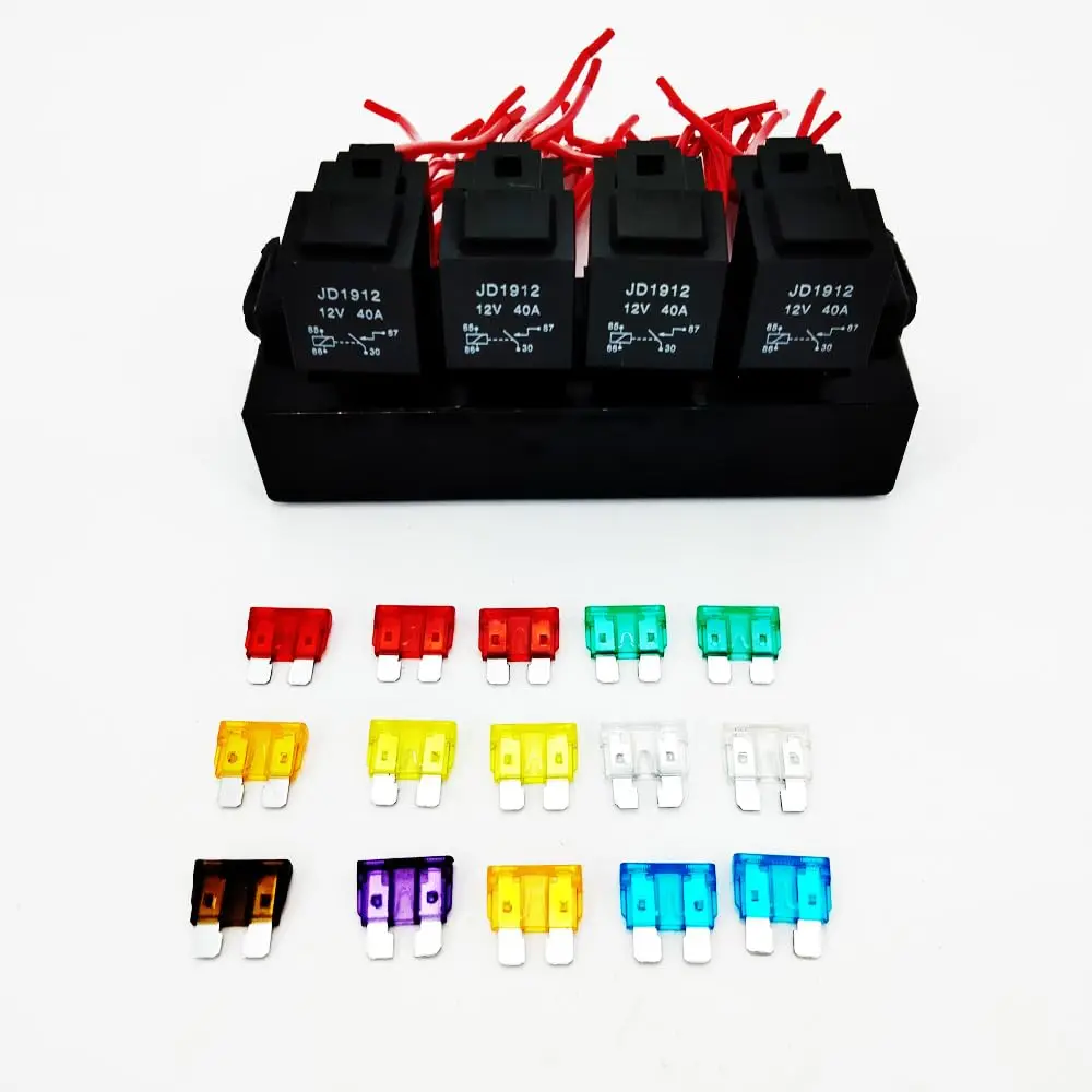 

15 Way Blade Fuse Box Block Holder with 4 Way 12V 40A Relay For Car Truck Marine