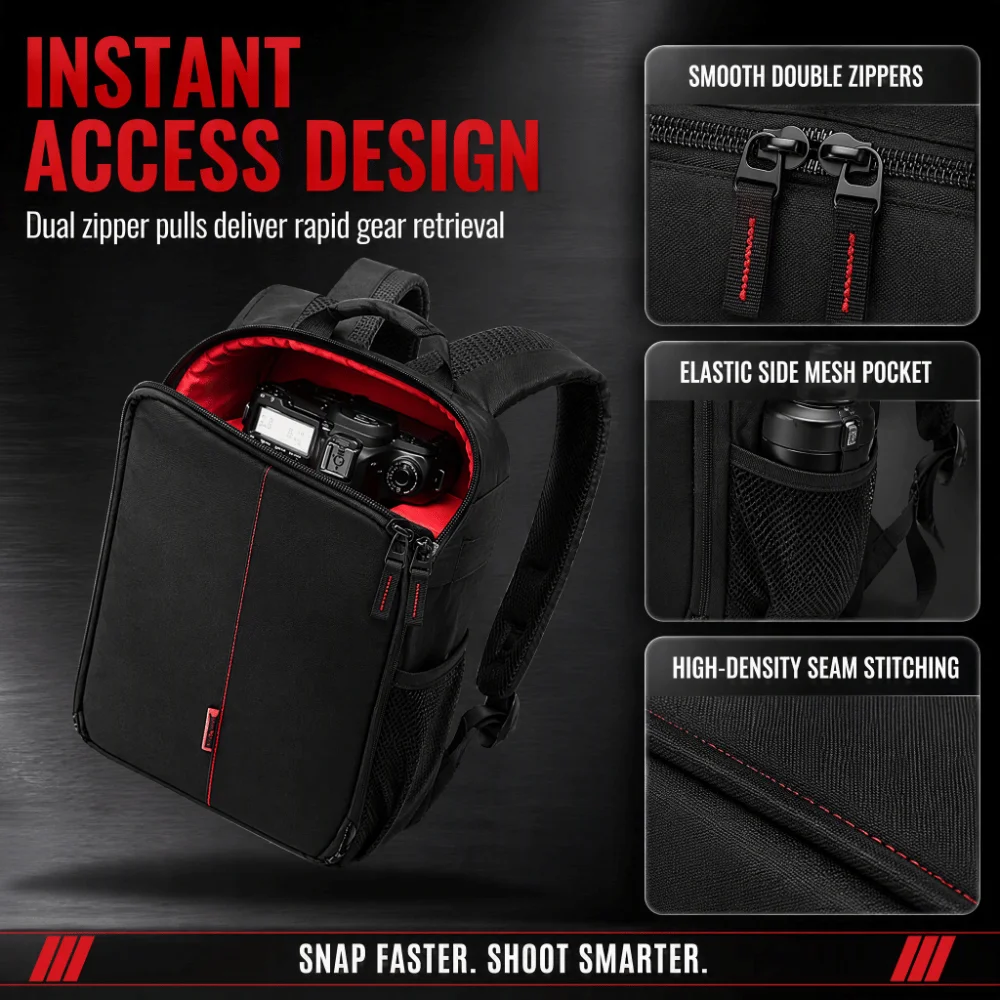 Compact Nylon Camera Backpacks Waterproof Red DSLR Camera Backpack Outdoor Grade Video Camera Backpack Hiking