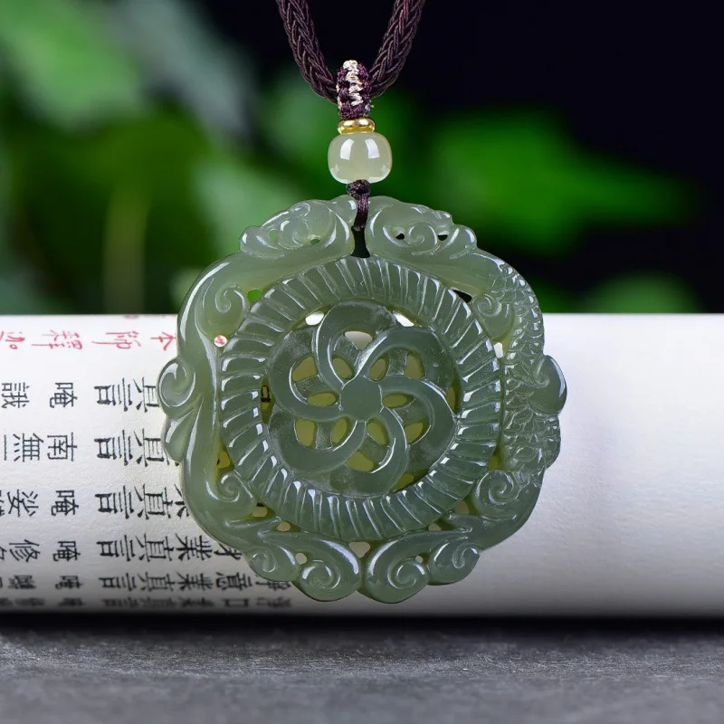 Hetian Jade Double Auspicious Hollow Antique-Style Pendant