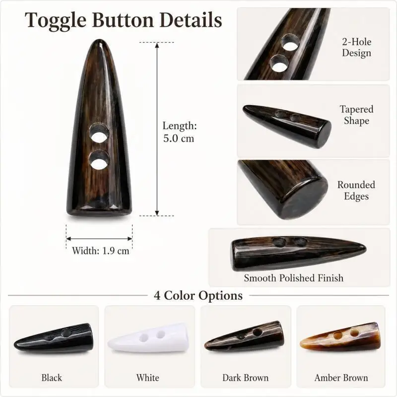 Hornförmige 2-Loch-Harzknöpfe 2-10 Stück Große Größe für Blazer Mantel Jacke Tasche DIY Handarbeit – Detail 2