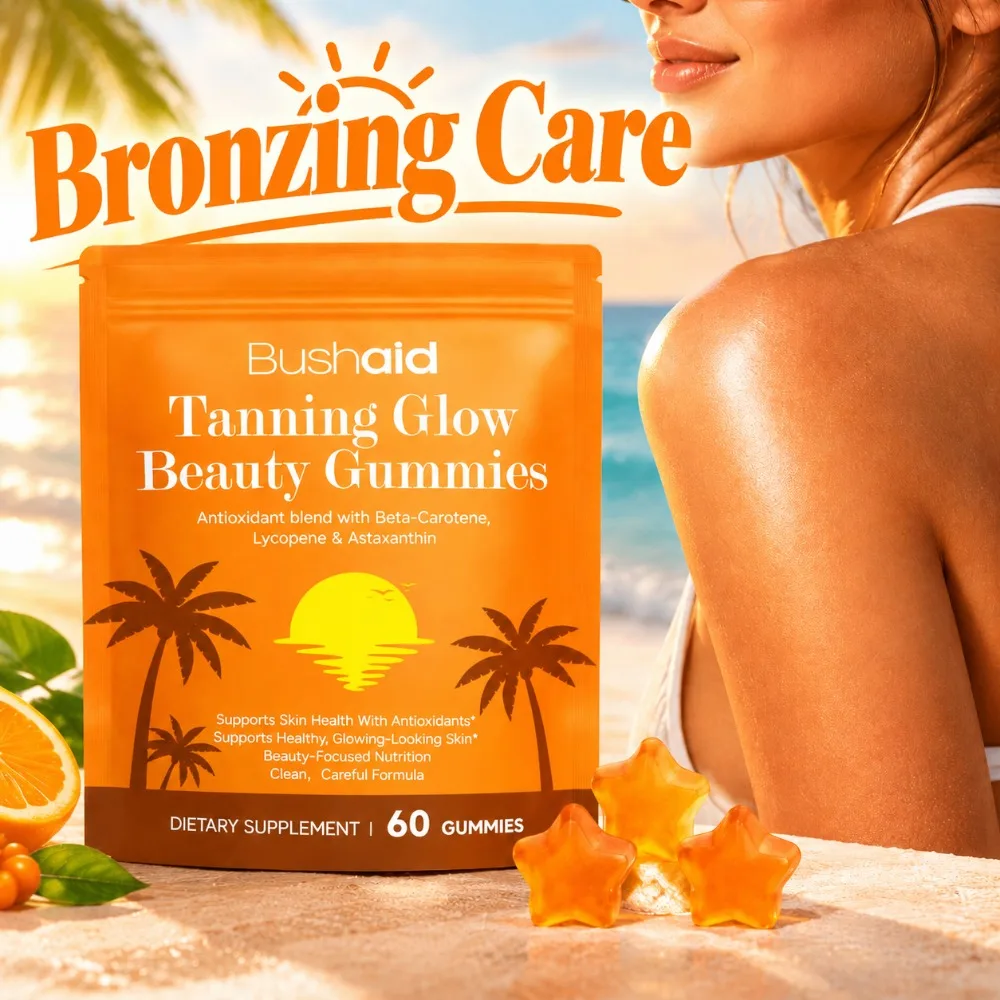 Tanning Glow Beauty Gummies Achieve Tanning Effect Long-lasting & Even, Enhance Skin's Hydration & Glow with Beta-Carotene 60 Ct