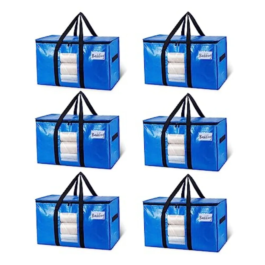 Extra Large Moving Bags, 6 Pack Heavy Duty Totes For Storage with Visible Window, Wrap Around Handles, Storage Bags for Space S