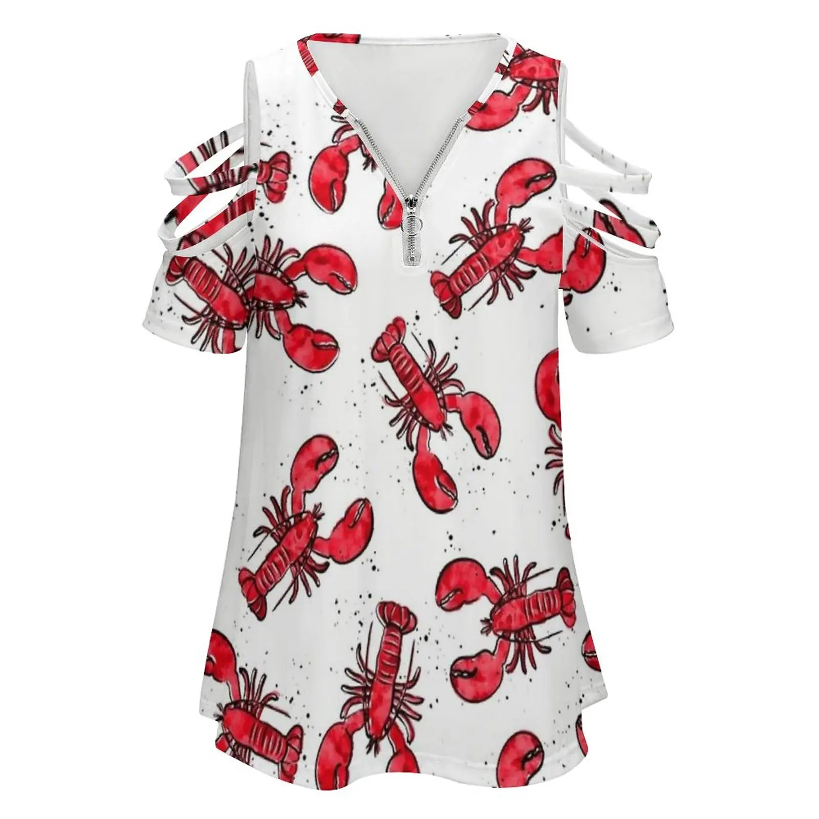 Lobsters-Ink And Watercolor-Red Woman's T-Shirt Spring And Summer Printed T Shirts Various styles T-shirts Little Arrow Design