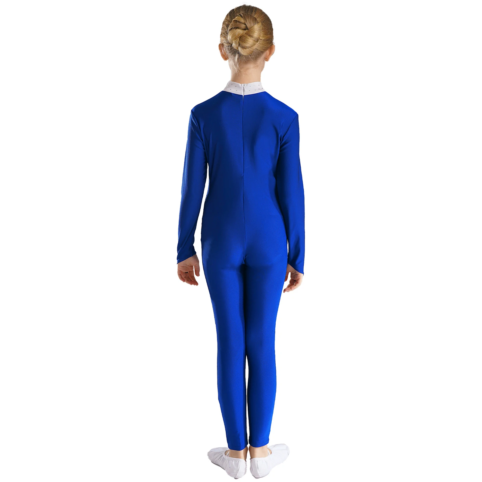 Kids Girls Gymnastics Ballet Dance Jumpsuit Shiny Rhinestones Figure Skating Costume Performance Bodysuit Dancewear