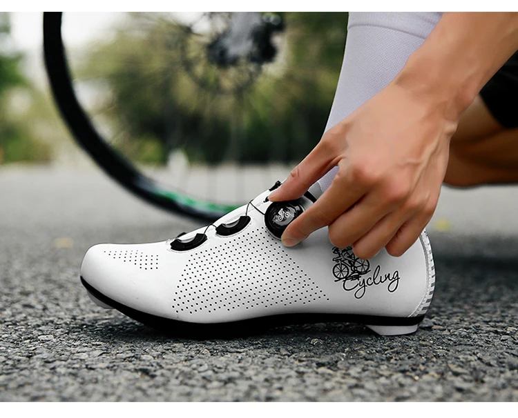 Rennradschuhe für Herren und Damen, Selbstverriegelnde Speed-Fahrradschuhe mit SPD-Klammern, Flacher Sohle für MTB-Radsport – Detail 14