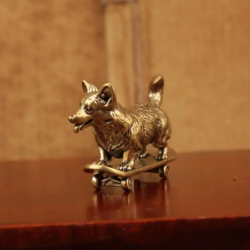 Skateboard-Hundefigur aus Messing, Vintage-Miniatur-Skulptur, Sammlerstück, Dekoration für Auto und Zuhause, Geschenk für Skate-Liebhaber – Detail 12