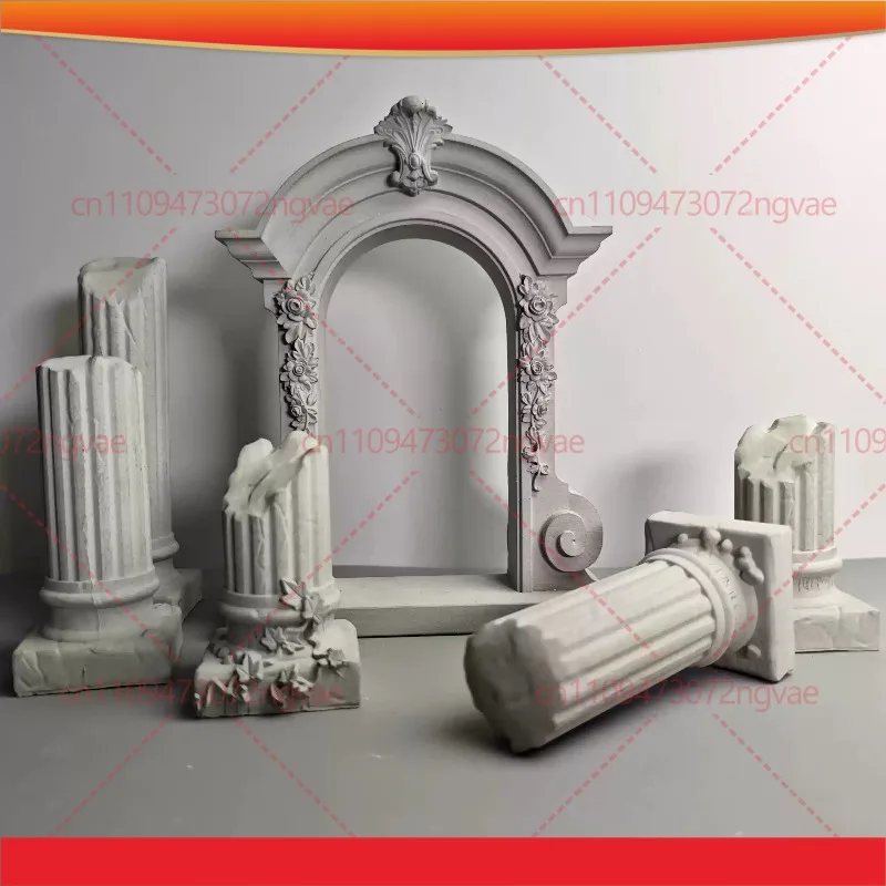 Ruined Roman Column Ornament Ancient Greek Building Model Cement Broken Pillar With Plants for Fish Tank Landscape Decor