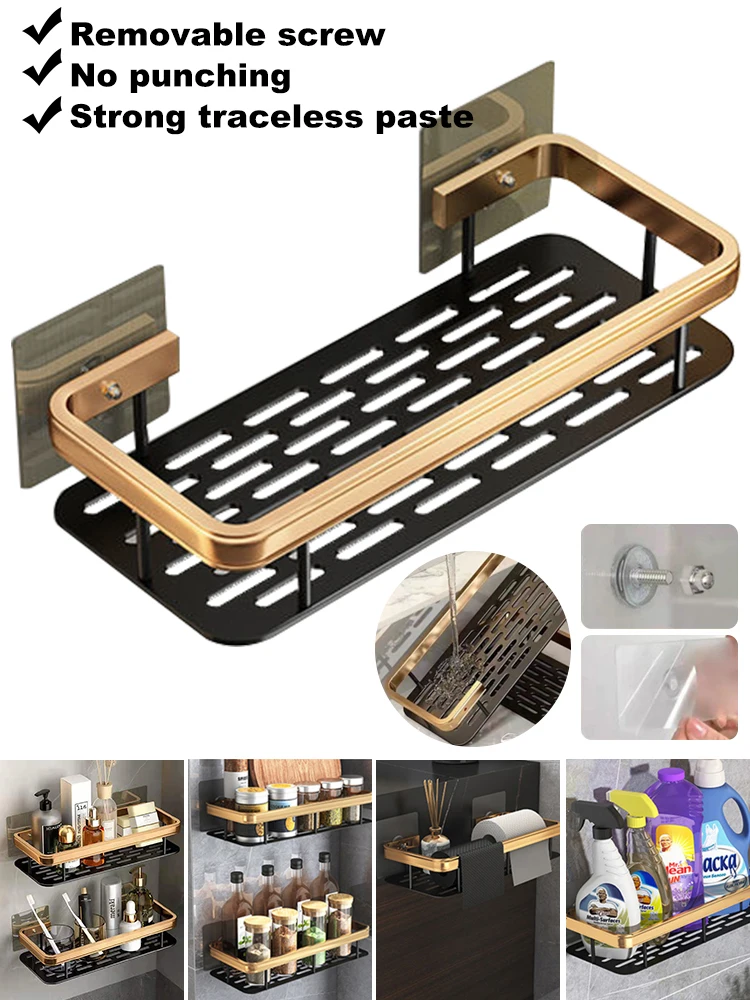 1PCS Bathroom Shelf Shower Wall Mount Shampoo Storage Holder With Suction Cup No Drilling Kitchen Storage Bathroom Accessories