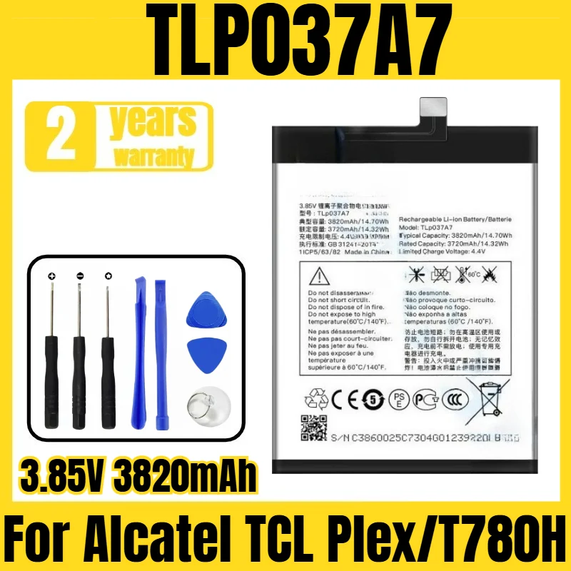 

Suitable for Alcatel TCL Plex/T780H battery TLP037A7 mobile phone battery, new large capacity, free tool 3.85V 3820mAh