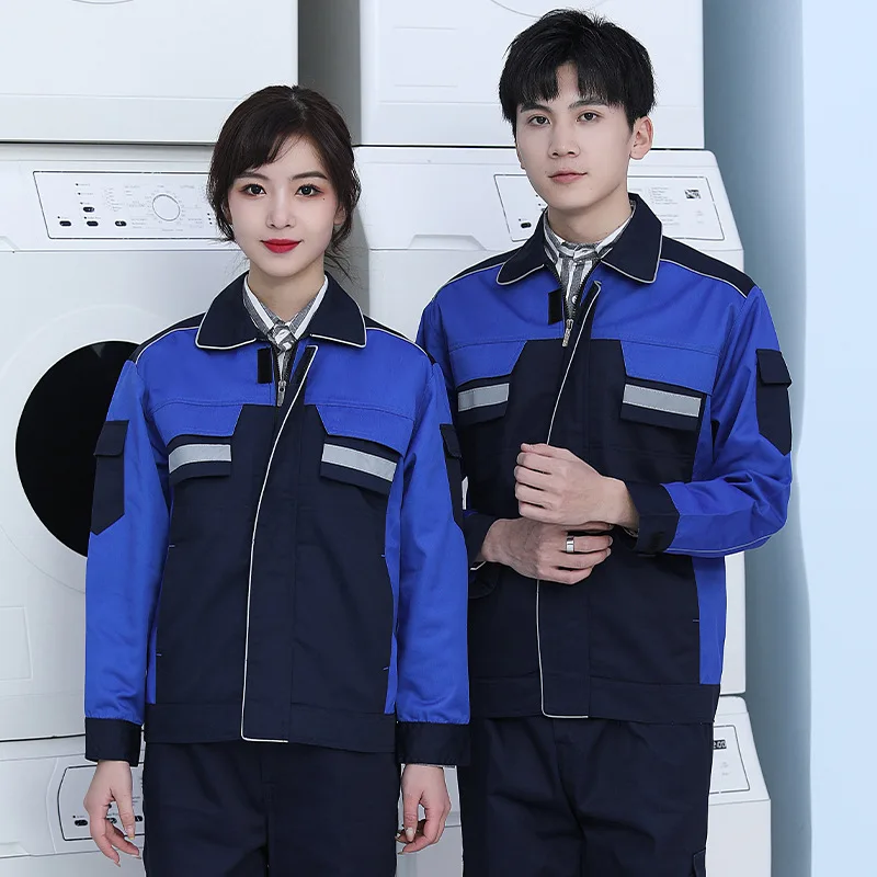 男性用安全作業服 反射ストライプ付き 工場作業用つなぎ服 耐摩耗性 機械溶接 道路作業員ユニフォーム