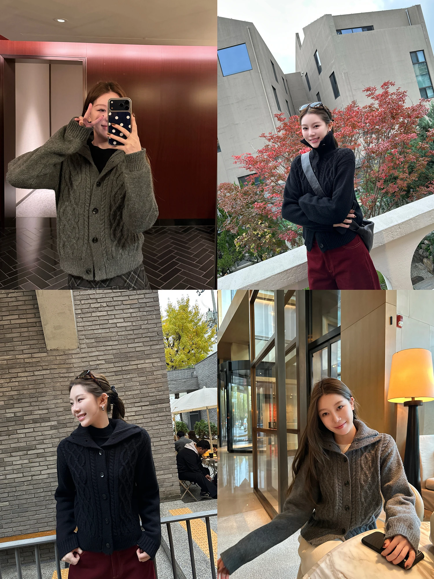 

Two-Color Wool Blend Knitted Loose Sweater with Twist Flower Design Stand Collar Cardigan Coat for Women Autumn Winter