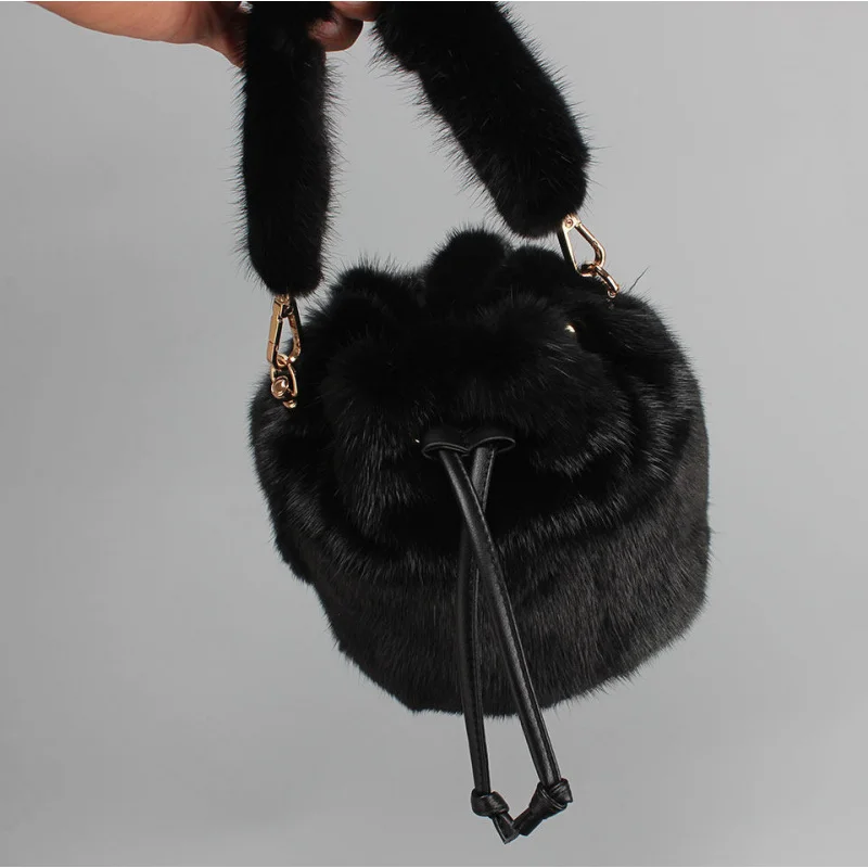 

Сумка из меха норки, женская плюшевая сумка-мешок, дизайнерская роскошная сумка через плечо, осенне-зимняя сумка на цепочке, сумка-клатч
