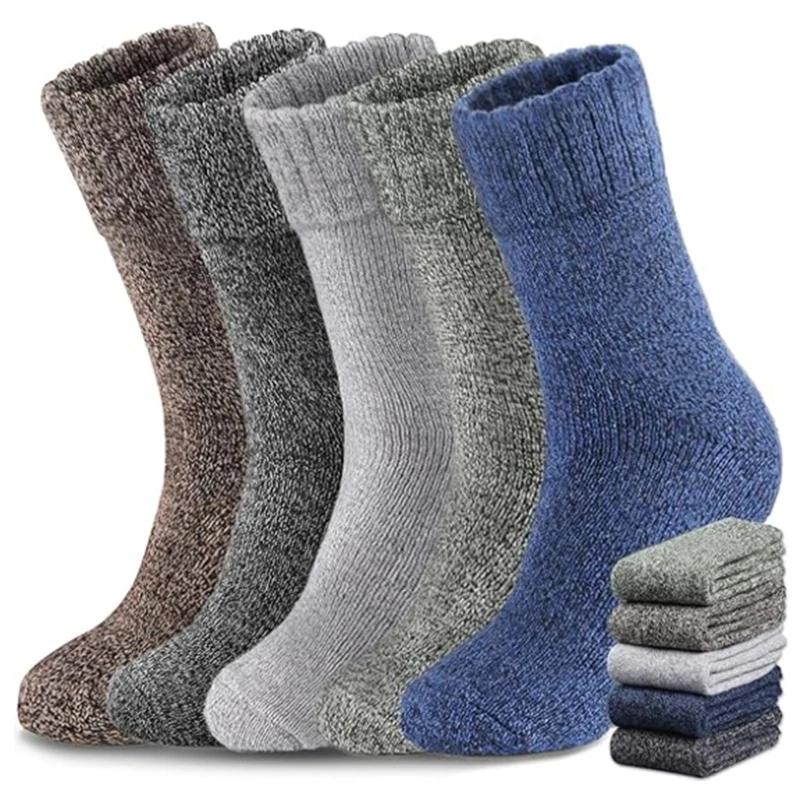 5/10 Pairs of Men's Wool Socks Thickened and Warm Winter Hiking Boots and Socks Moisture Wicking Cold Resistant Outdoor Sports