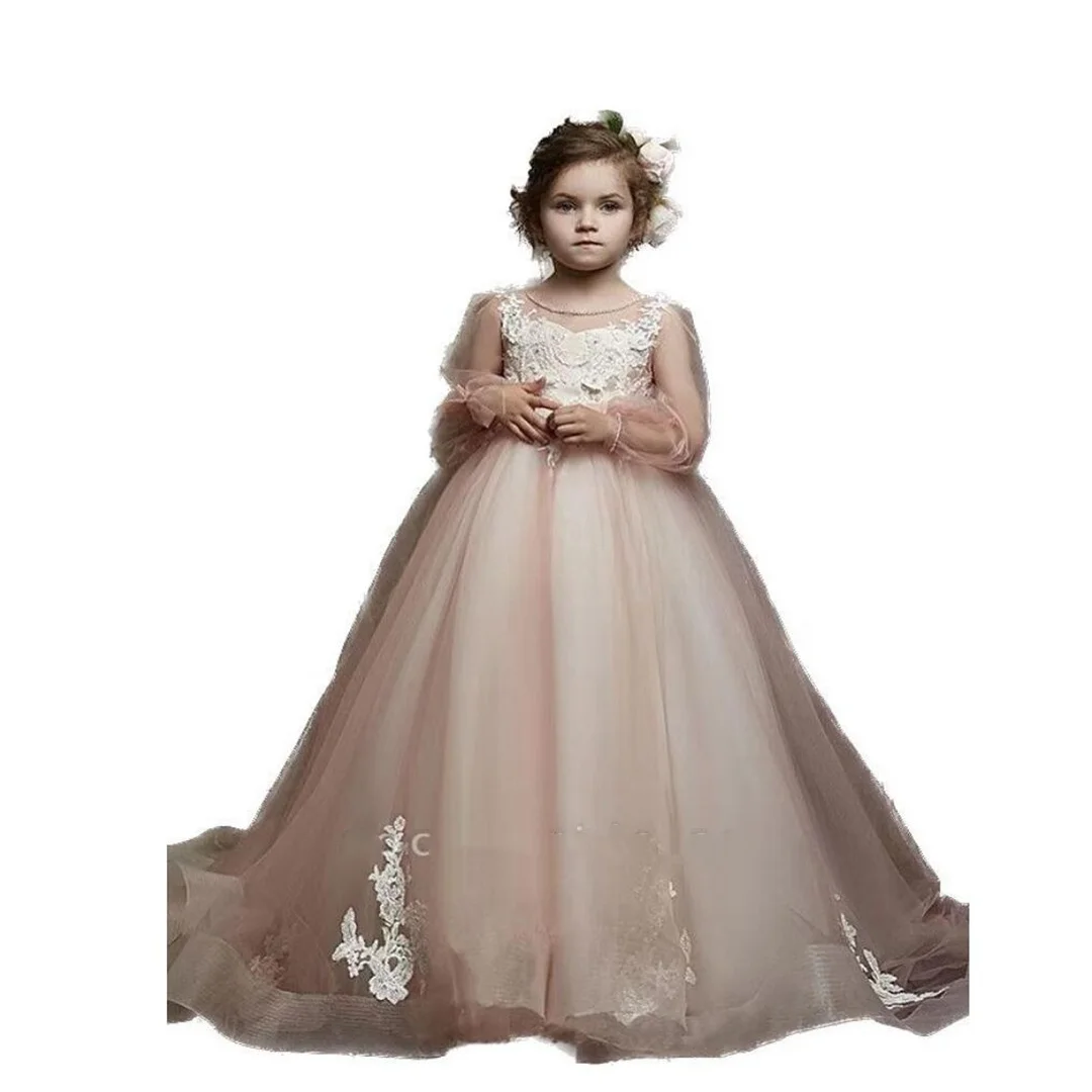 2025, glitzernde Prinzessin-Festzug-Kleider für kleine Mädchen, kleine Baby-Camouflage-Blumenmädchenkleider für die Hochzeit mit großer Schleife