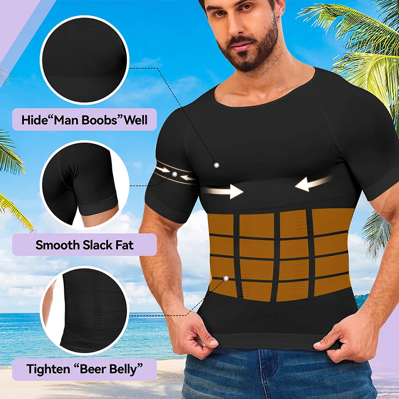 Men Body Shaper Tight Compression Shirts Tummy Control Abdomen Slimming Shaping Back Support Gynecomastia Reduce Boobs Underwear