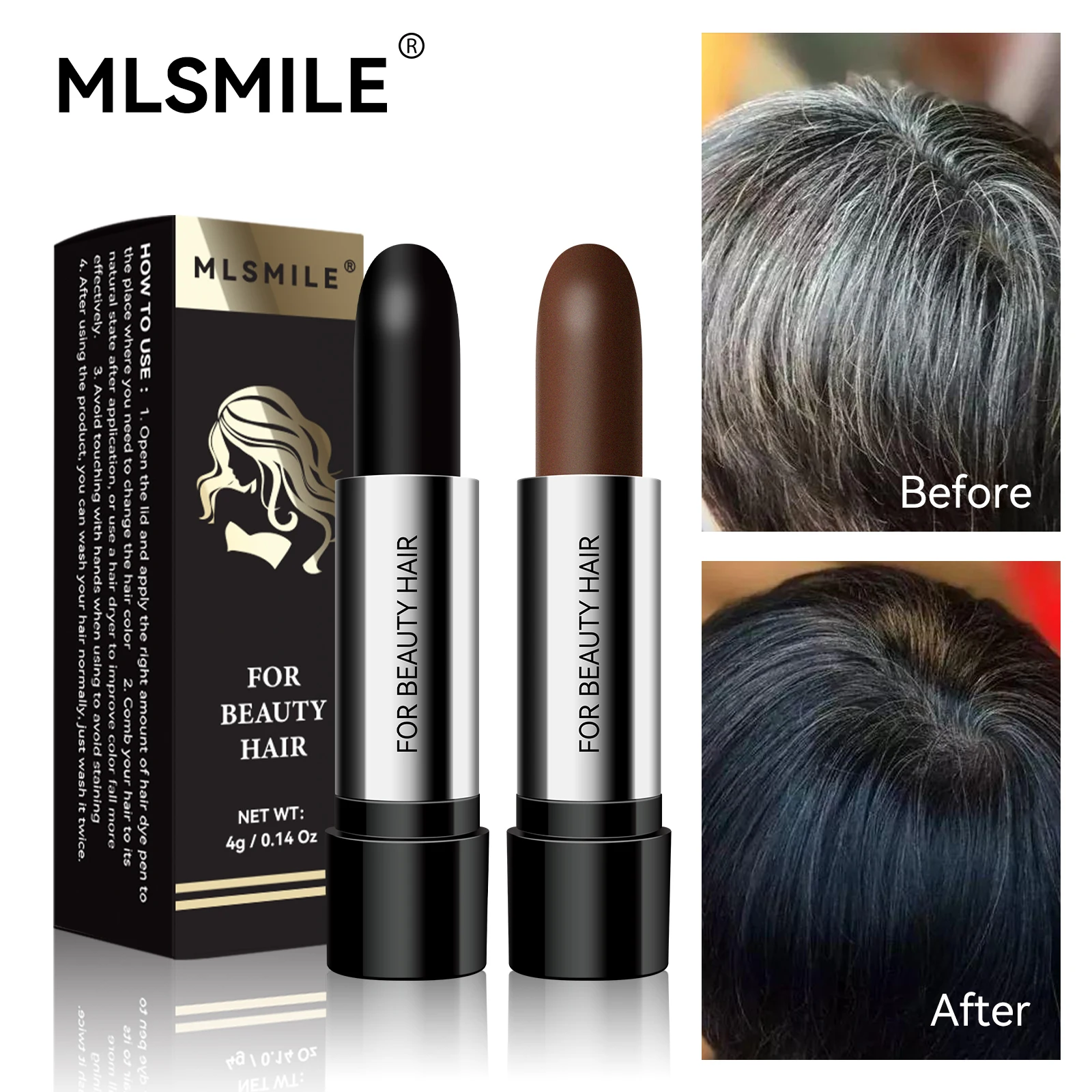 Disposable temporary hair dye pen to cover white hair, lipstick style hair dye, black temporary hair dye