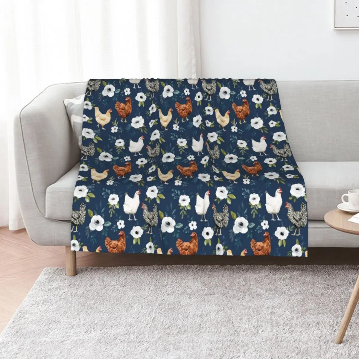 Watercolor Chicken Floral, Farm Animals, Country Chic Chickens Throw Blanket Plush Hair For Sofa Thin Beautifuls Kid'S Blankets