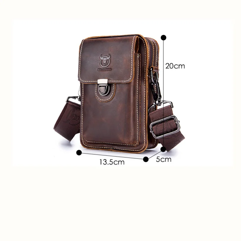 BULLCAPTAIN Men\'s Genuine Leather Waist Packs Casual Belt Mobile Phone Bag 100% Cowhide Men Small Shoulder Bag Crossbody Bag