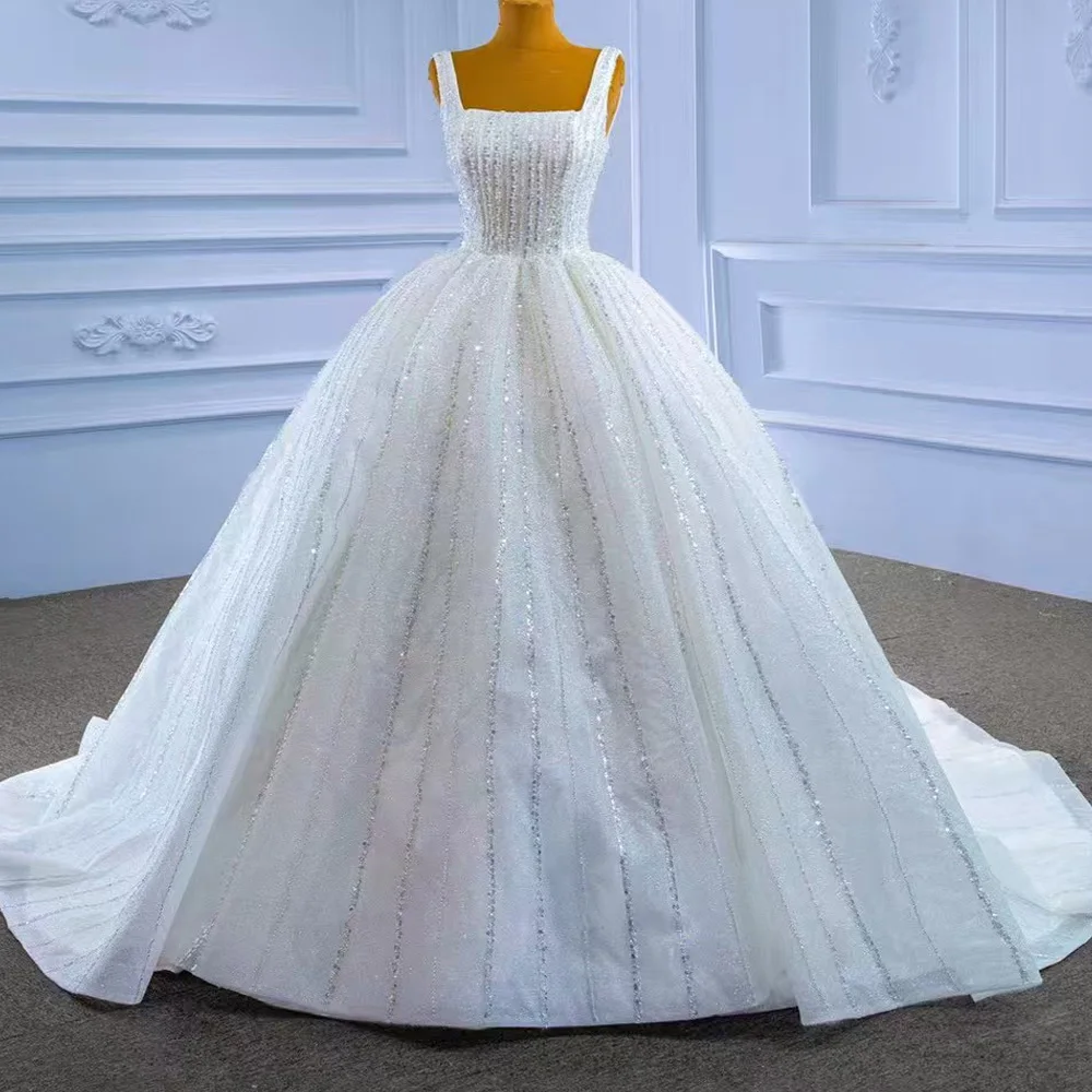 

Square Collar Sleeveless Wedding Dress With Lace-Up Back Sequin Robe De Mariée Ball Gown For Brides