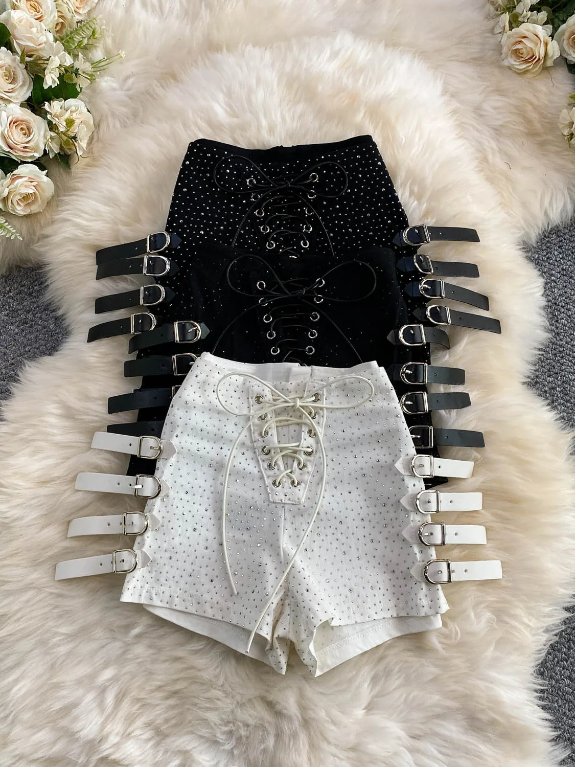 High Waist Denim Shorts Women's Sexy Crossed Belted Slim Fit Short Jeans City Commute Skin Friendly Breathable No Brand