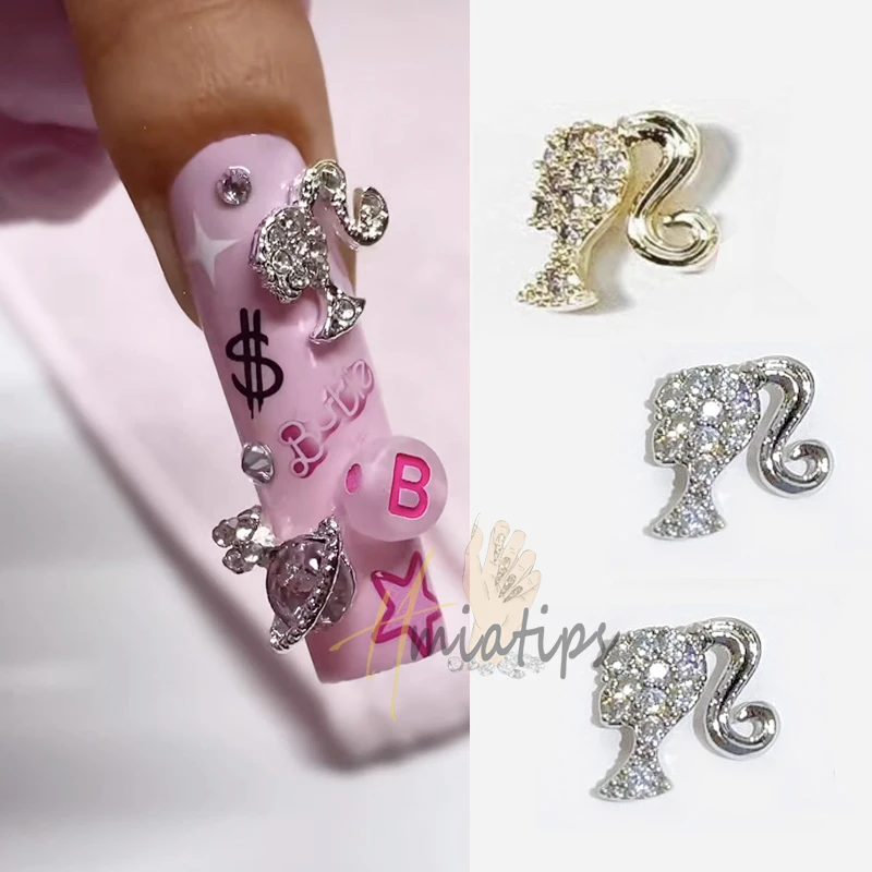 3D Menina Brilhante Nail Charme Cristal Kawaii Strass DIY Nail Art Jóias De Luxo Liga De Metal Manicure Acessórios