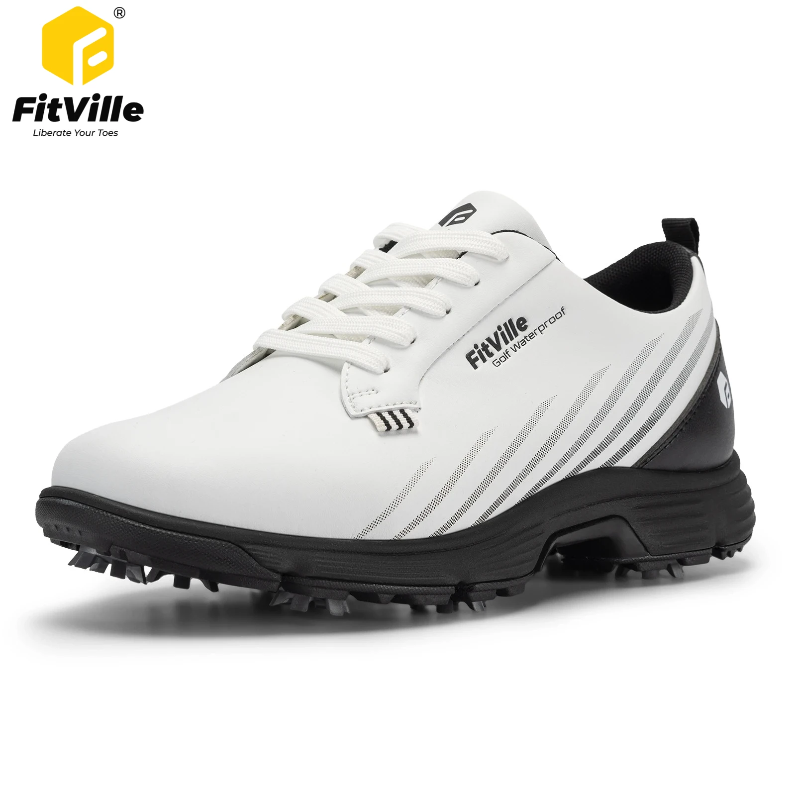 FitVille Waterproof Golf Shoes Wide Replaceable No-Slip Spikes Golfling Shoes for Men Professional High-Rebound Cushioning