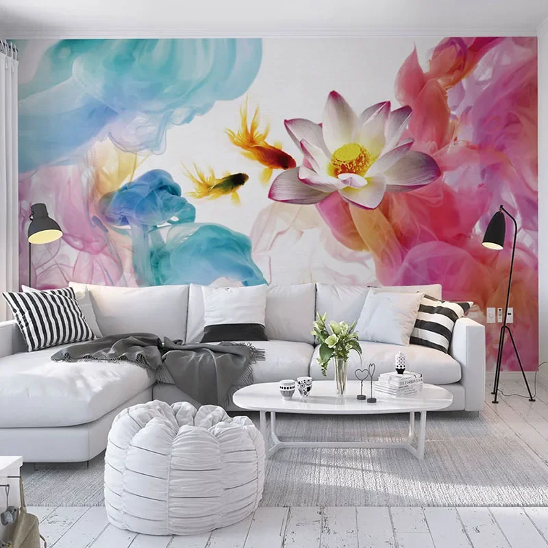 Modern Abstract Lotus Pond Colorful Smog Photo Murals Wallpaper Living Room Bedroom Arr Background Wall Cloth 3D Papel De Parede