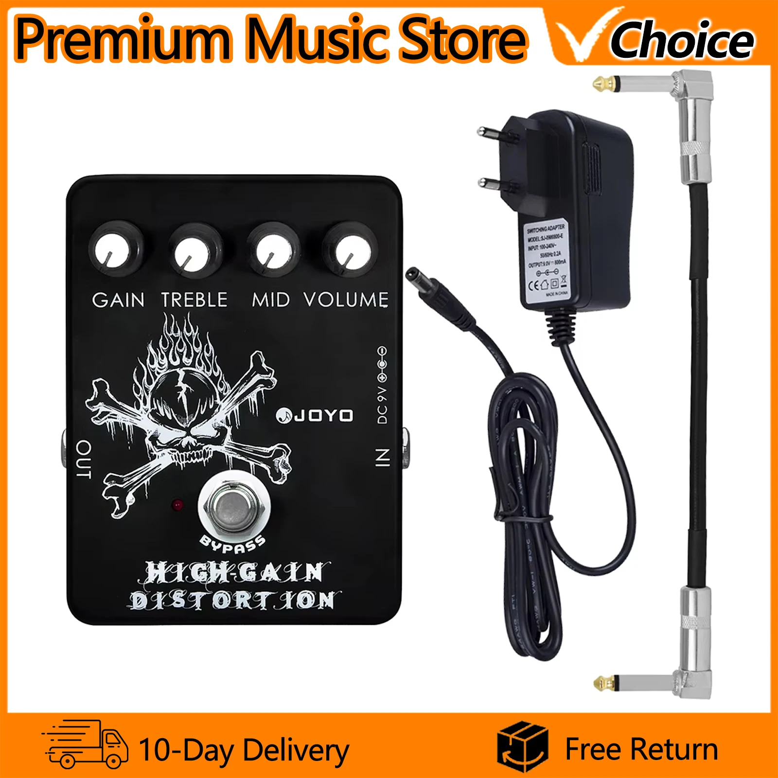 

Гитарная педаль JOYO с высоким коэффициентом искажения JF-04 от AC/DC, эффект Crunch к хэви-металлу с двухдиапазонным эквалайзером, гитарная педаль