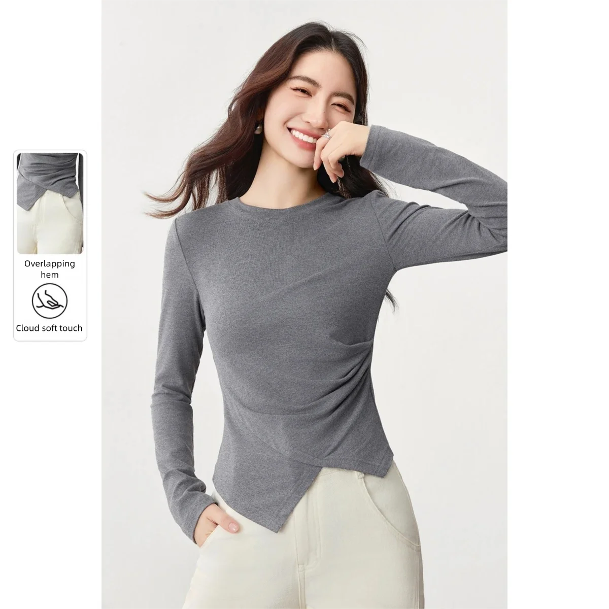 

SENTUBILA Women T-Shirt Women Autumn 2025 Solid Slim Fit Soft Regular O-neck Knitted Tees Long Sleeve Female Clothing 153TA2452