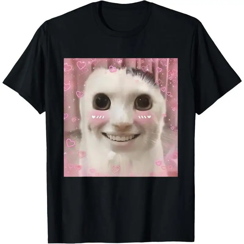 

Funny Meme "Cursed Cat" Graphic T-shirt, Men's & Women's Oversized Novelty Top, Y2K Streetwear Cute Weird Face Print