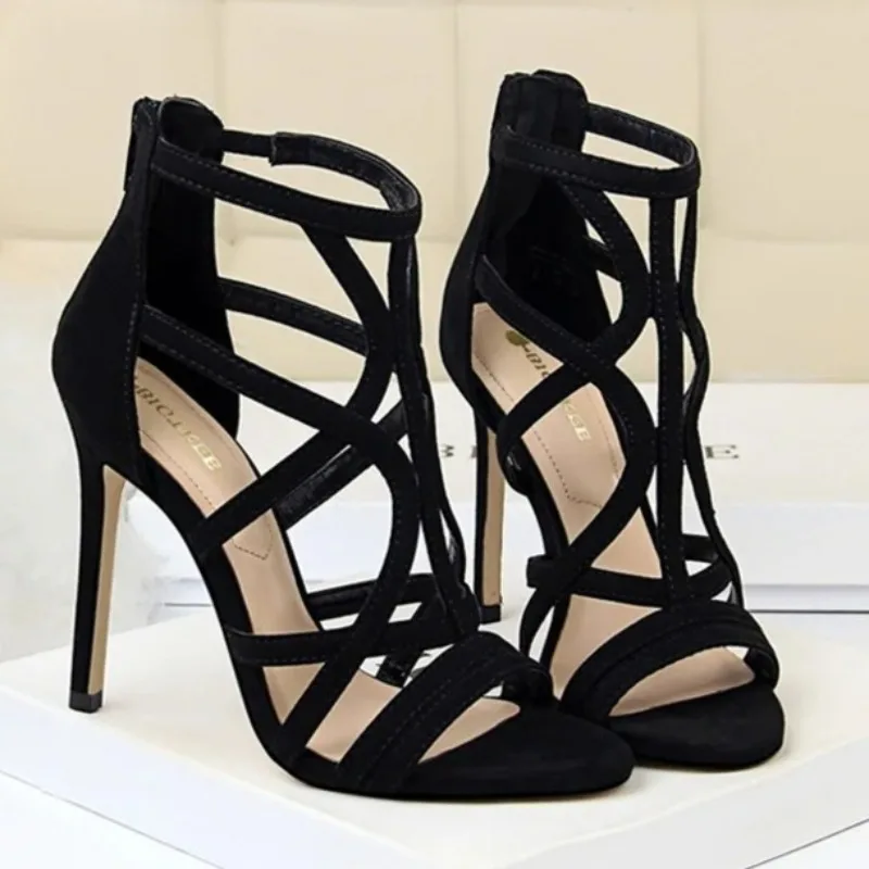 

9CM Women's Shoes Fashion Suede Hollow Out Roman Sandals for Woman Sexy Open Toe Casual Shoes Designer Shoes Sandalias De Mujer