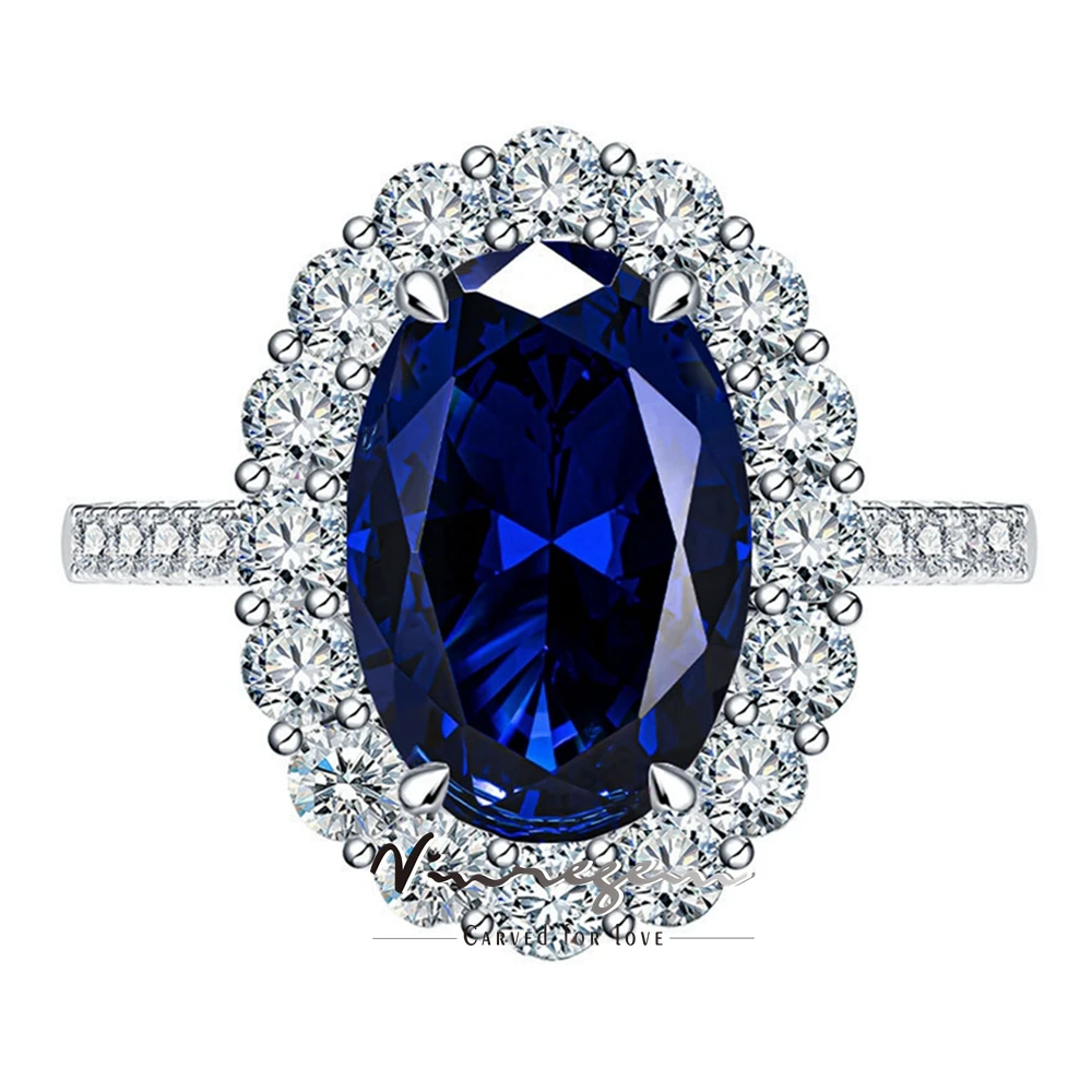 Vinregem 8*12 MM Oval Cut Sapphire Gemstone Ring For Women 100% 925 Sterling Silver Wedding Engagement Fine Jewelry Wholesale