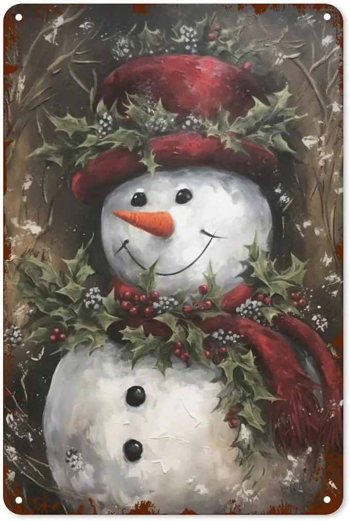 Cheerful Christmas Metal Tin Sign Funny Snowman Winter Holiday Wall Decor Xmas Theme Retro Plaque Tin Sign 8x12 Inch sign