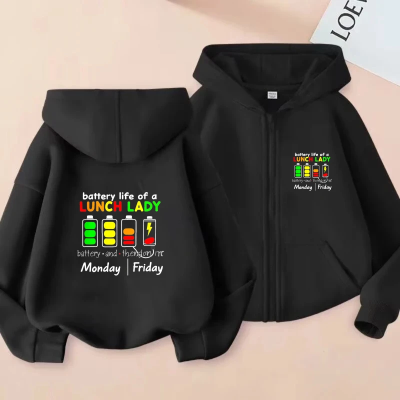 

Men's Hooded Jacket Black Butterly Life of a Lunch Lady Printed Pattern & Text School Work Daily Wear Casual Outfit