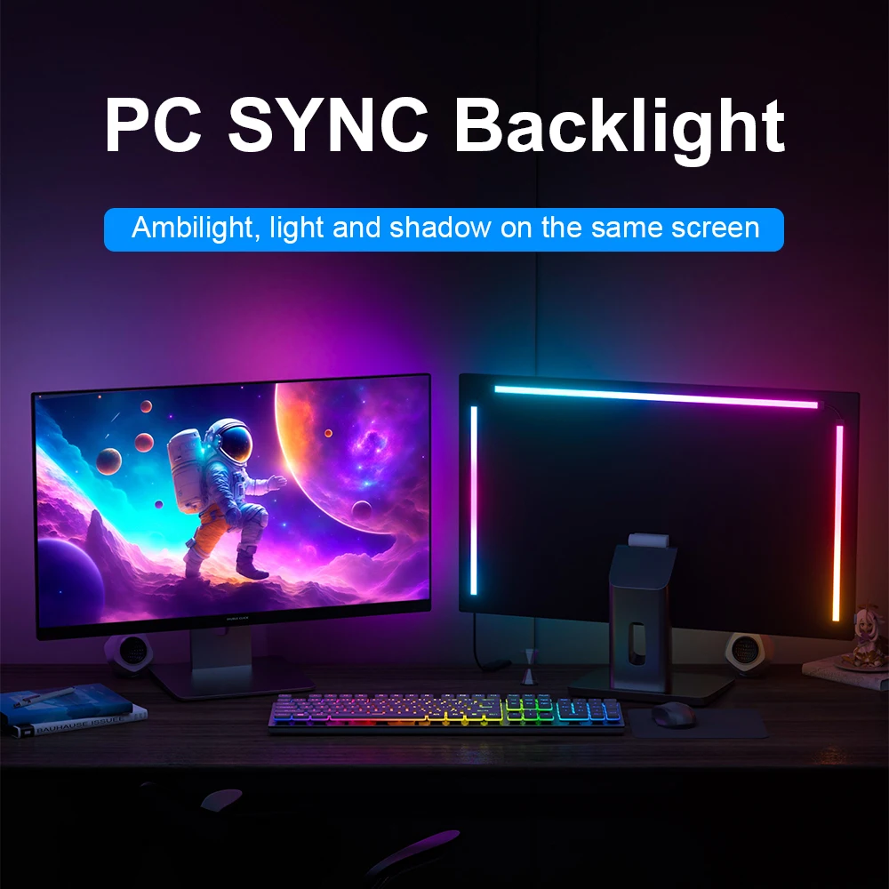 PC Sync RGB Monitor Backlight Strip, Screen Synchronization Gaming Ambient Light, Music Rhythm USB Monitor LED Background Lamp