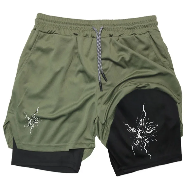 

New2026Hip-hop Sun Design Pattern Loose Shorts Men American Y2K Harajuku Oversized Versatile 2 in 1 Running Workout Shorts