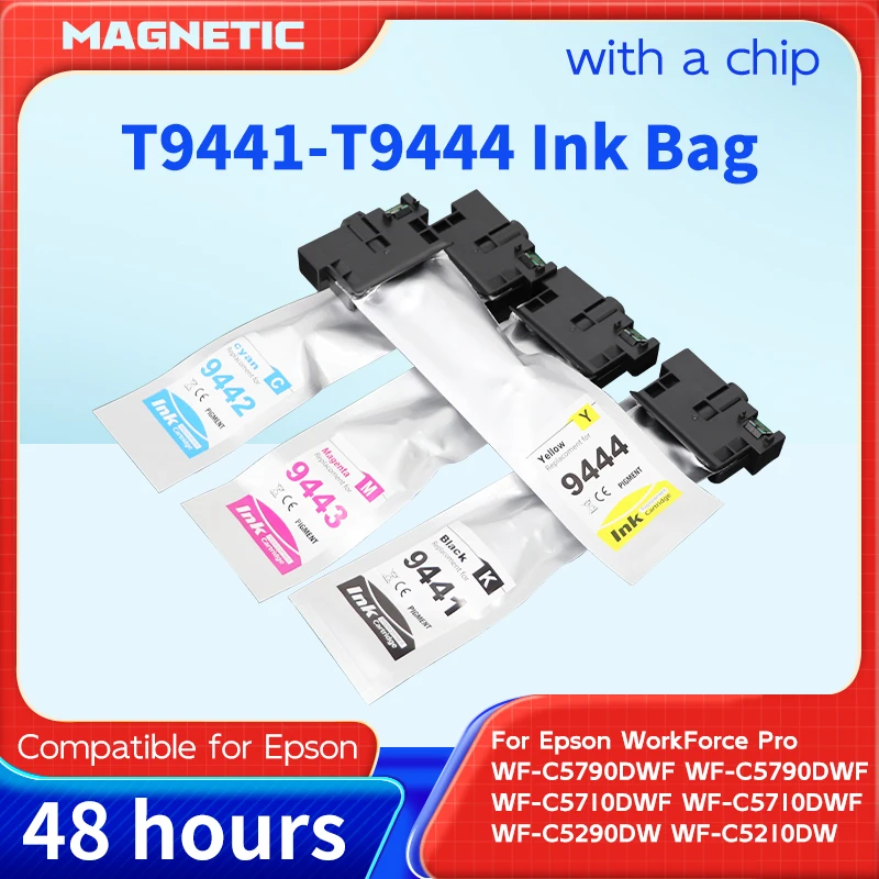Pigment Ink Cartridge Bag with Chip, T9441 T9442 T9443 T9444 for Epson WorkForce Pro WF C5290 C5790 C5210 C5710 WF-C5790DWF.