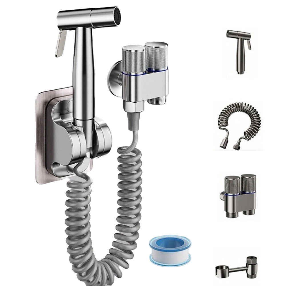 

Регулируемый распылитель, аксессуары для чистки опрыскивателя для ванной комнаты, серебристый, простая установка, комплект распылителя для биде, длина шланга 2 м