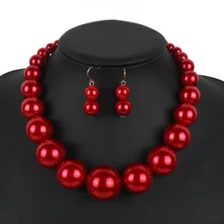 Necklace & Earrings 2-Piece-Set Pearl Earrings Charm Pendant Necklace for Women Girls Dating Parties