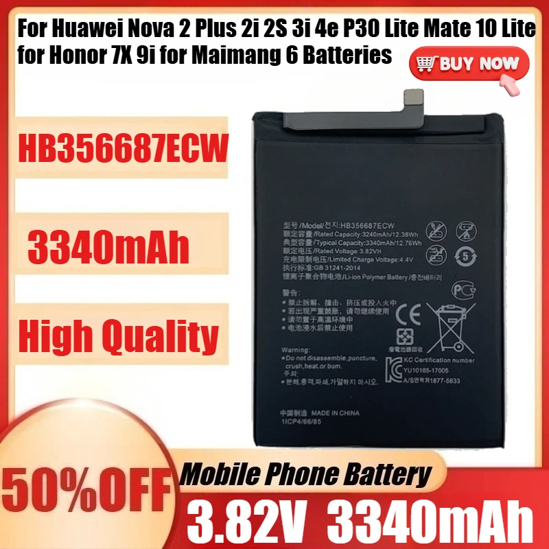 

New HB356687ECW Battery For Huawei Nova 2 Plus 2i 2S 3i 4e P30 Lite Mate 10 Lite for Honor 7X 9i for Maimang 6 Batteries +Tools