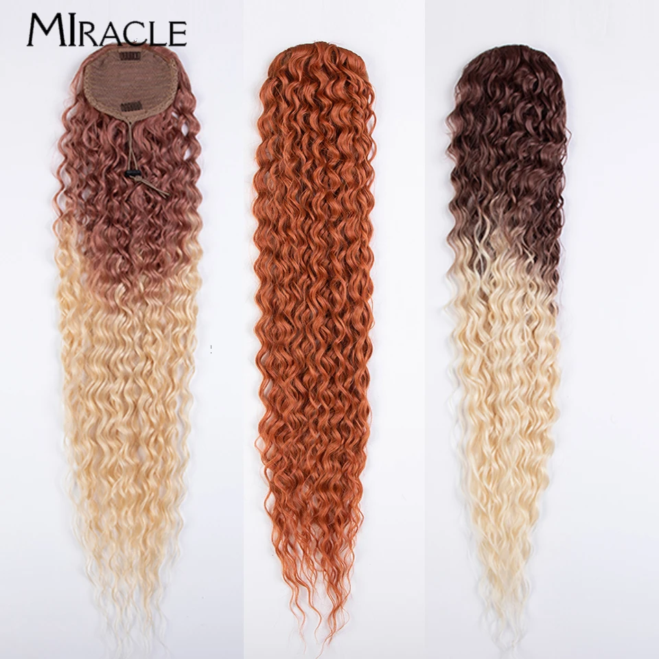 MIRACLE Synthetic Hair Ponytail 32 Inch Afro Cruls Hair Extensions for Women Water Wave Pony Tails Hairpiece Heat Resistant