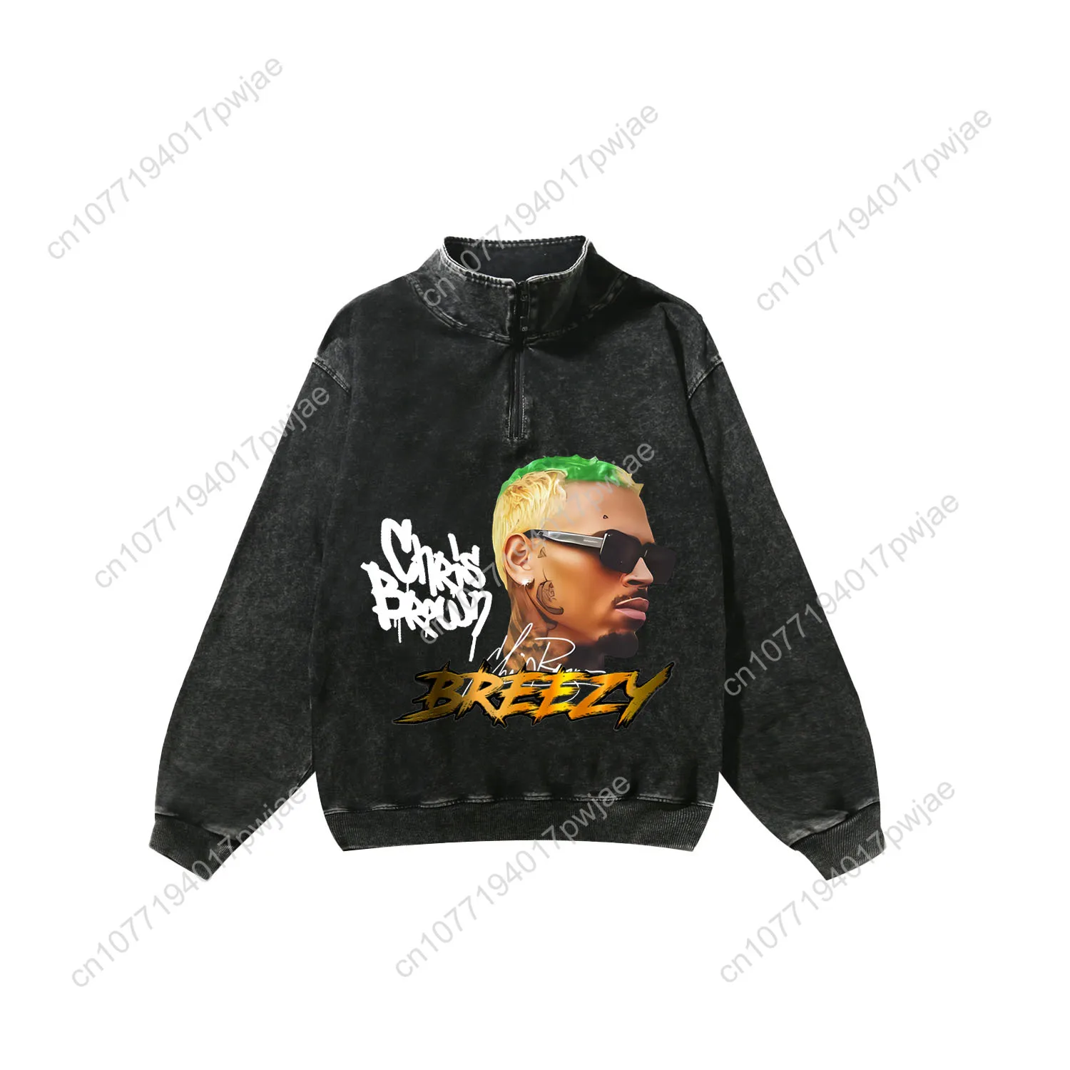 Chris Brown Hip Hop Rapper Kaus Retro Kustom Kaus Vintage Setengah Ritsleting Pria Wanita Atasan Foto Dibuat Sesuai Pesanan