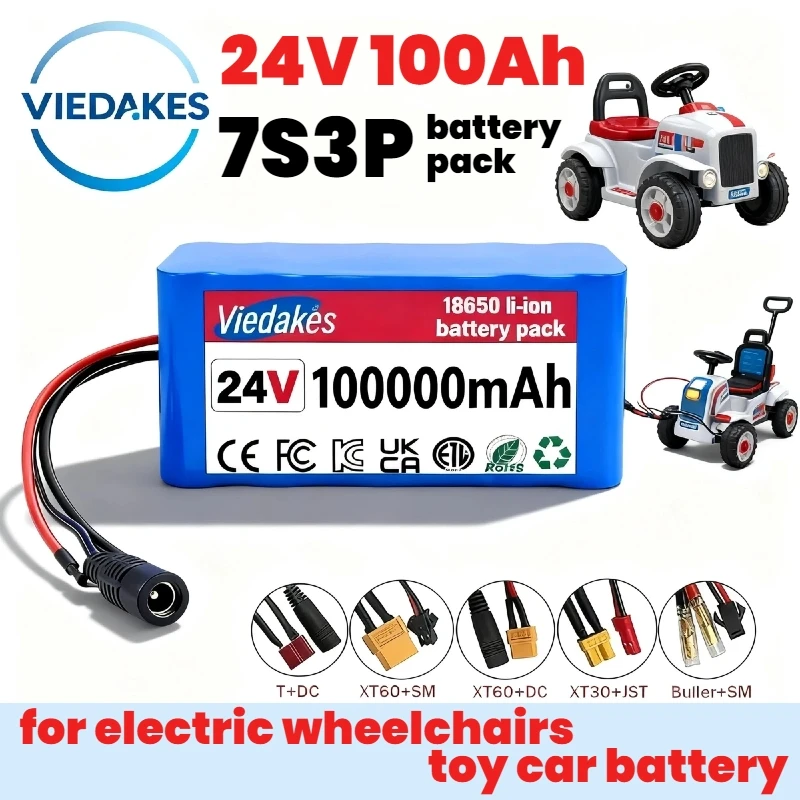 

Original 24V 100Ah battery, 18650 Li-Ion 7S3P Battery Pack, for Electric wheelchair toy car Replace the battery, With Charger☜✘☝