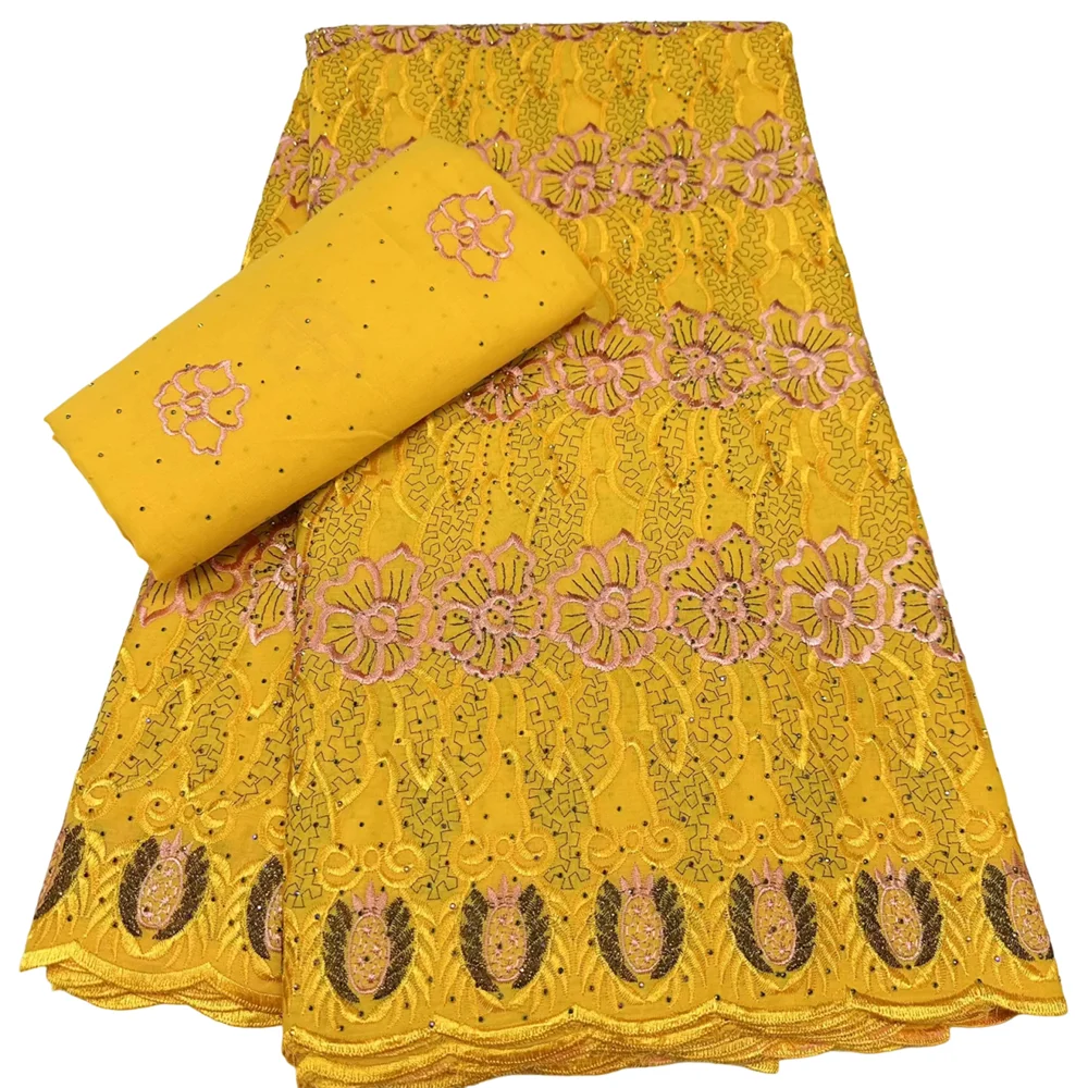 

Good African Embroidered Lace Fabric Swiss Voile Cotton Lace Fabric 5+2 Yards Nigerian High Quality For Women Party Dress Sewing