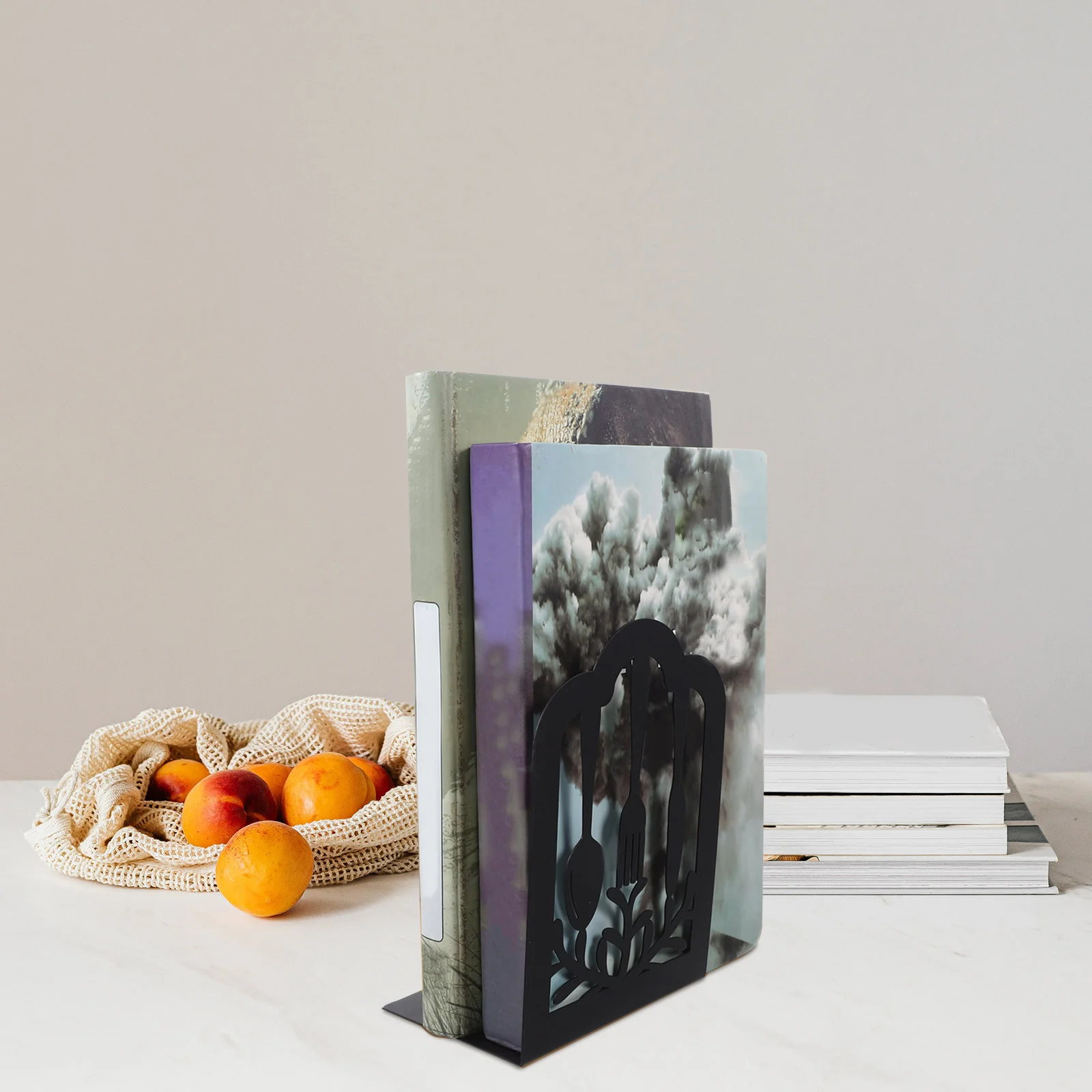 1Pair Bookend Iron Decorative Metal Book Ends for Shelves Organizers Study Accessories Multi-Function Holder for Home Office