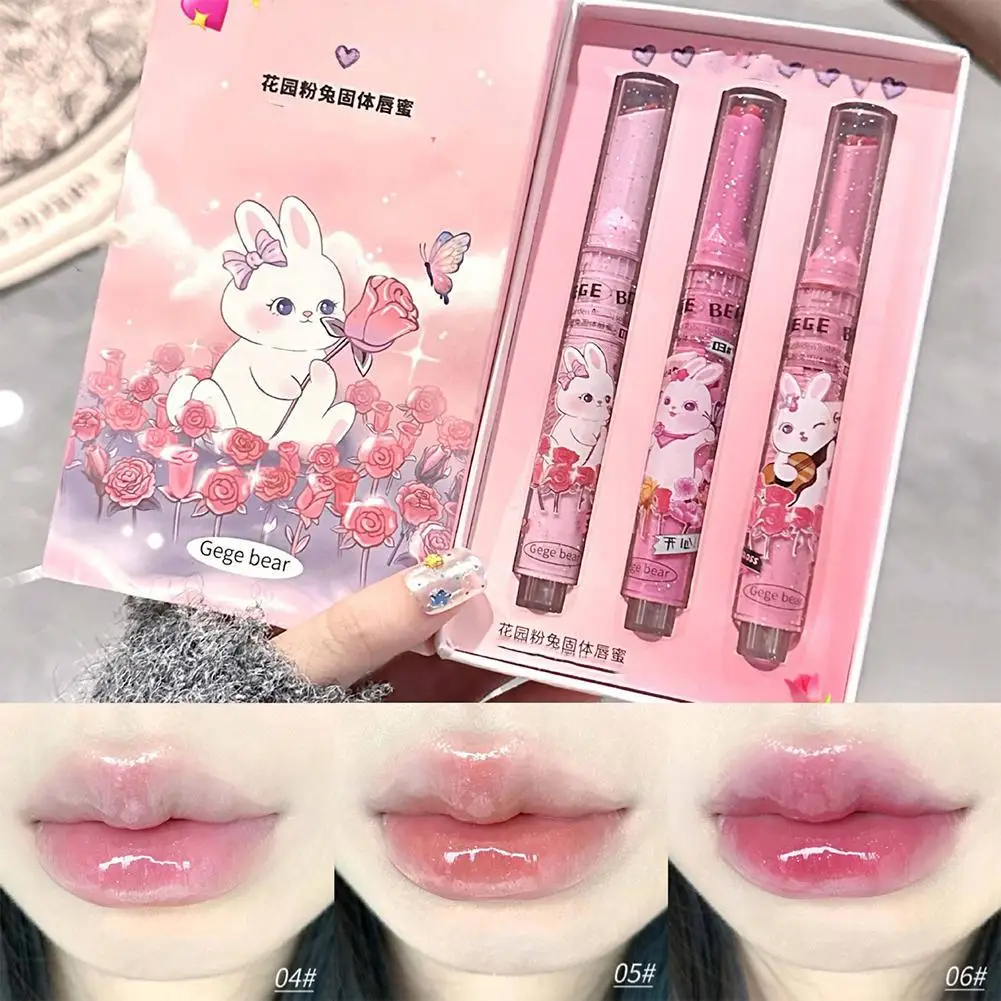 Lettiera trasparente solido lucidalabbra rosa specchio rossetto penna gelatina acquosa idratante Lip Tint Love Heart Shape 3 pz/set Lipgloss Set