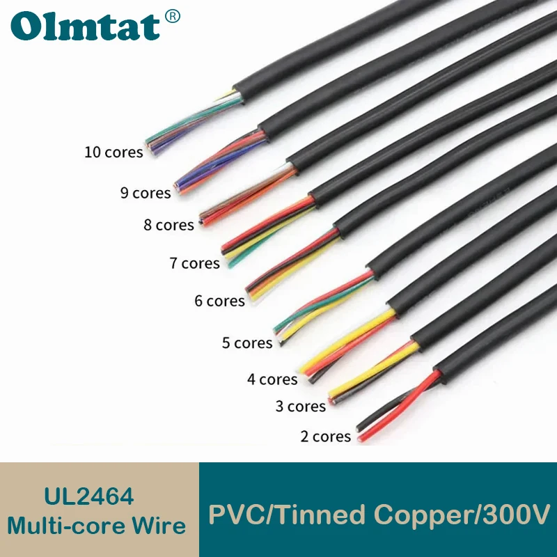 

5M 10M UL2464 Sheathed Wire 30 28 26 24 22 20 18 16AWG Copper Signal Cable 2 3 4 5 6 7 8 9 10 Cores Electronic Audio Wires