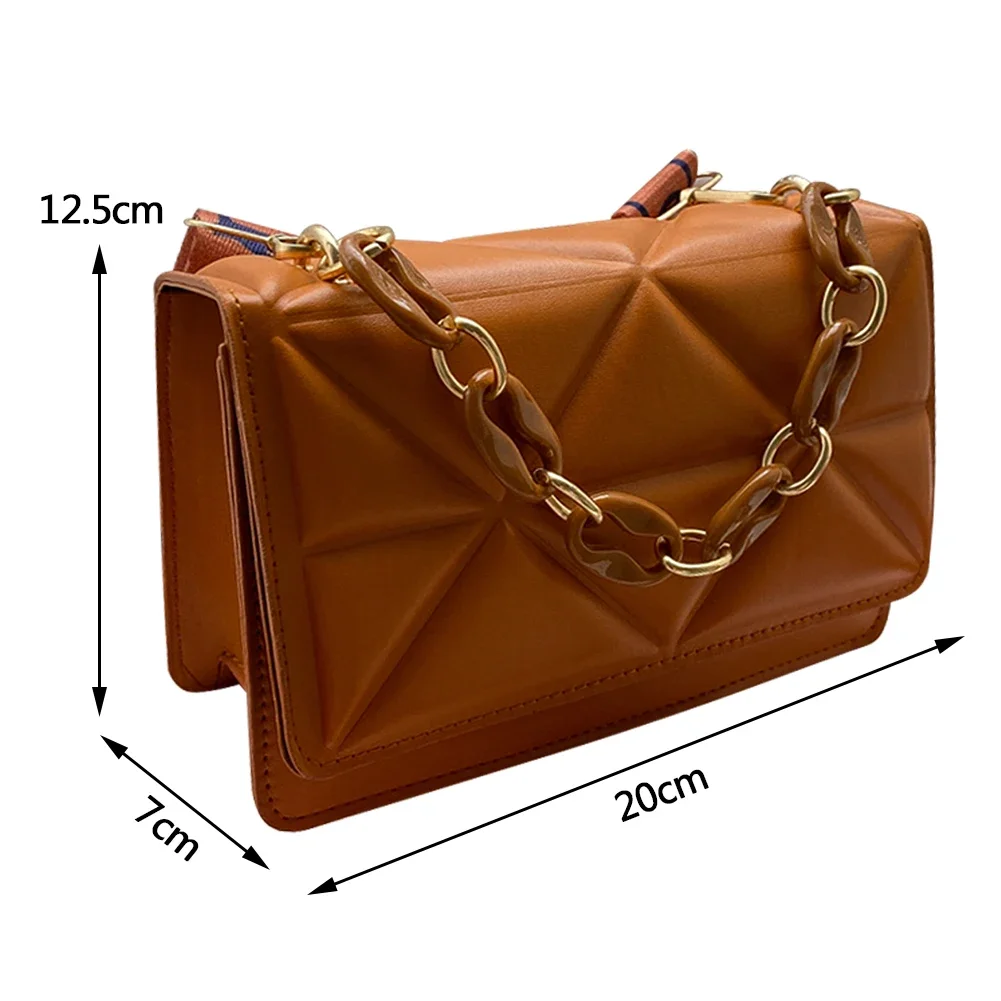 Chain Small Square Bag Wide Strap Flap Ladies Handbags Fashion Embossed Casual Portable Simple Solid Color for Weekend Vacation